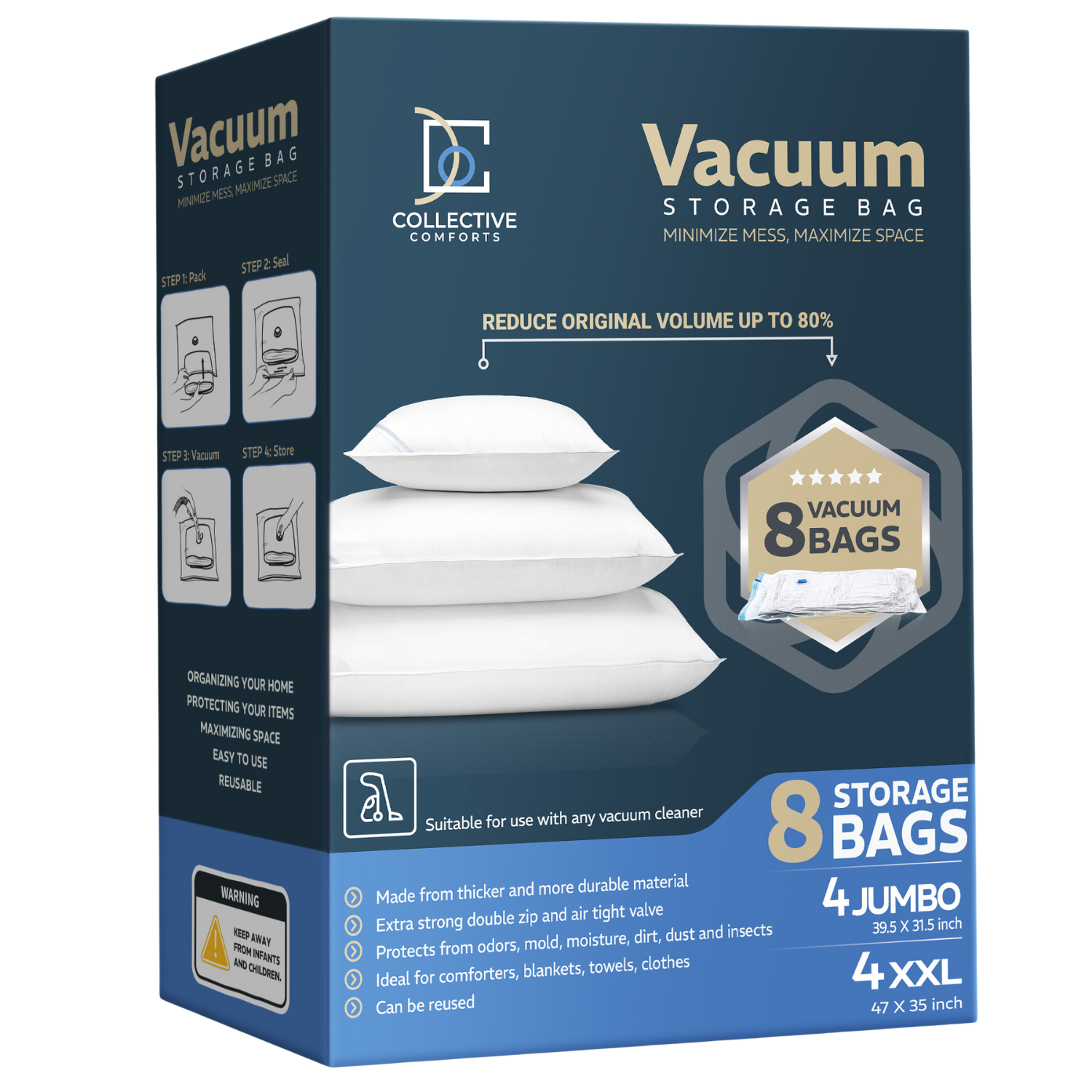 High quality Space-saving vacuum seal bags for bedding, blankets, and comforters – 8-pack set