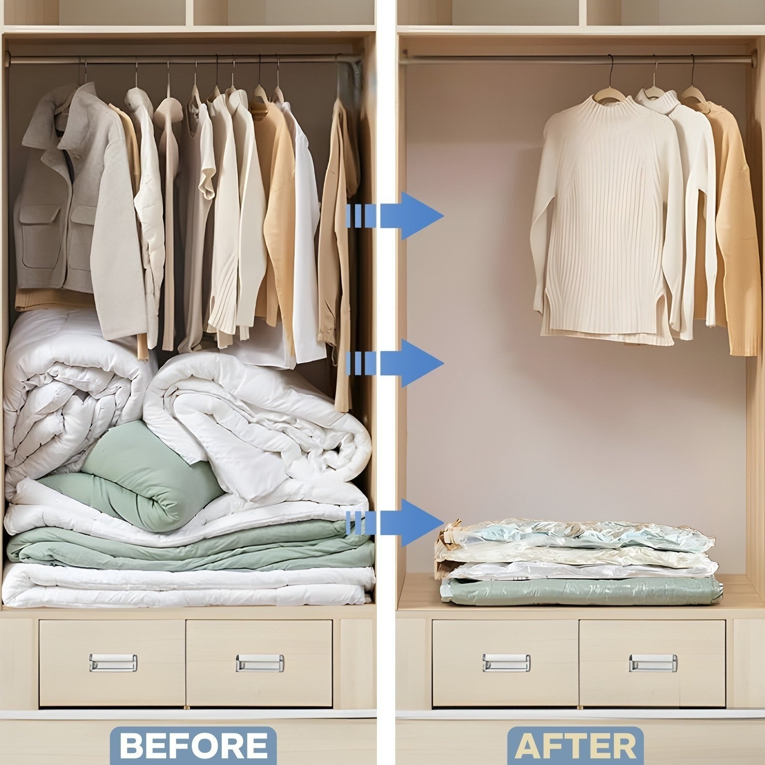 before and after you use vacuum storage bags