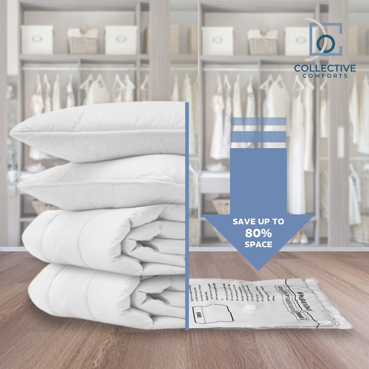 Vacuum seal bags for bedding – save up to 80% storage space for comforters and blankets by Collective Comforts