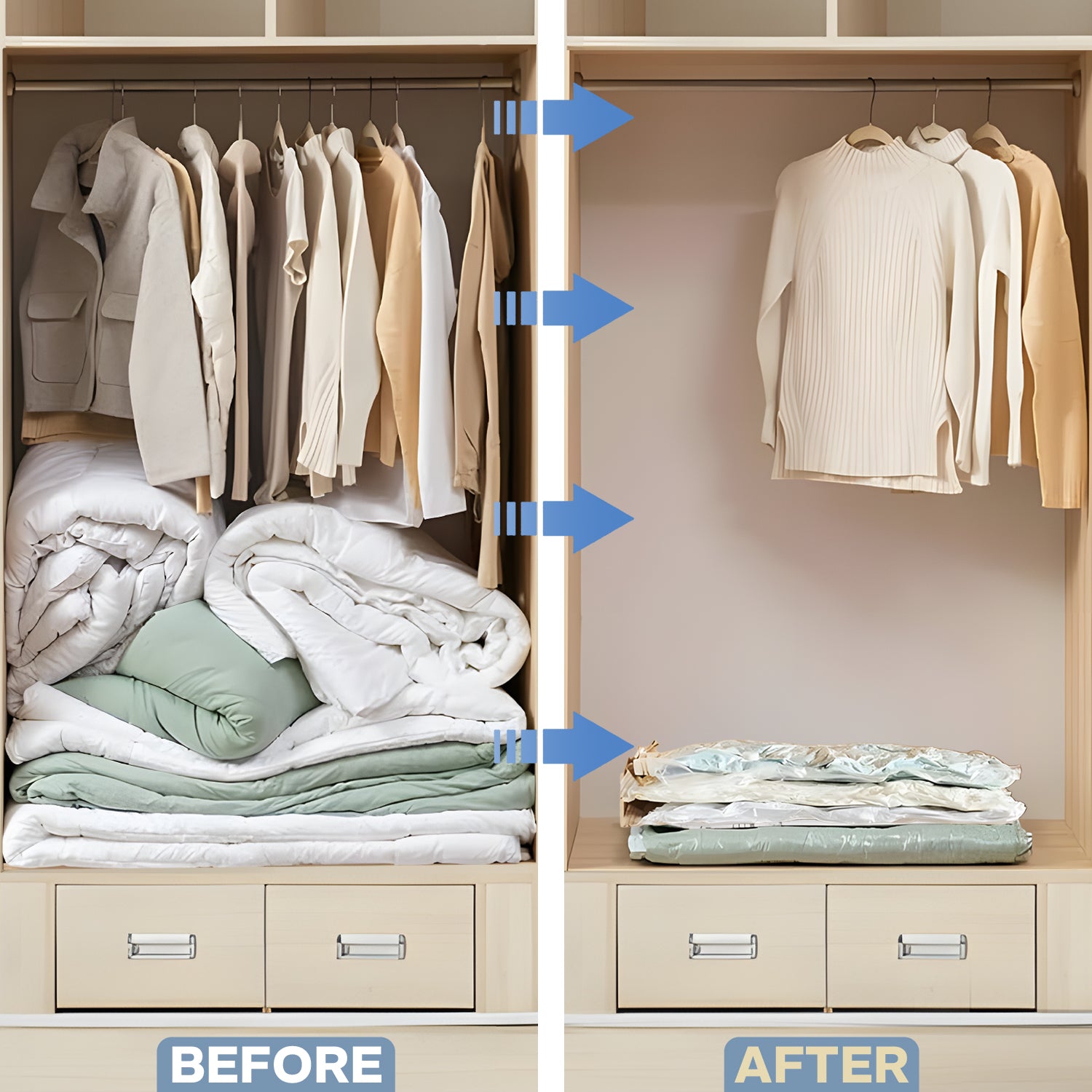 Space-saving vacuum seal bags for bedding and blankets – save space and organize your closet